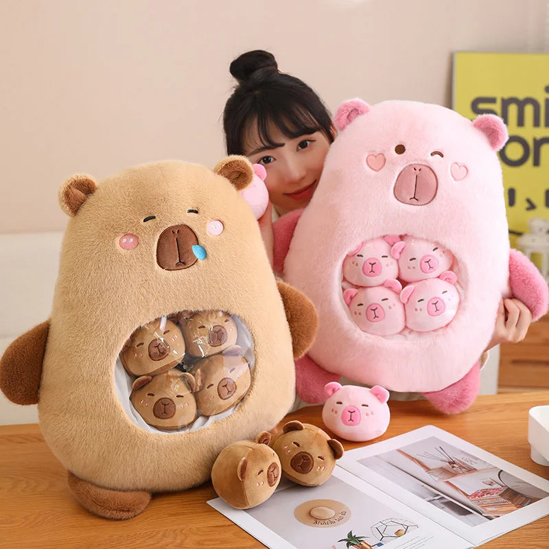 Six Balls Capybara Bag Cartoon Newt Animal Squishy Mini Dolls Plush Pillow Office Nap Food Snack Plushie Peluche Gift KAEMEX